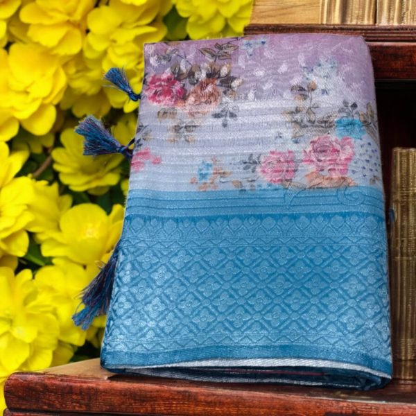 Fancy Digital Silk Saree with Work Blouse - Image 2