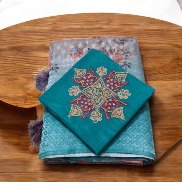Fancy Digital Silk Saree with Work Blouse