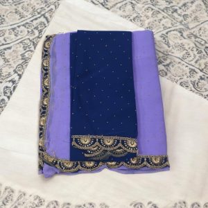 Fancy Saree with cut work blouse Voilet