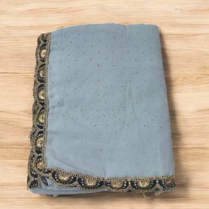 Fancy Saree with cut work blouse Grey