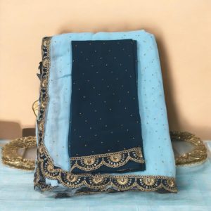 Fancy Saree with cut work blouse Sky Blue