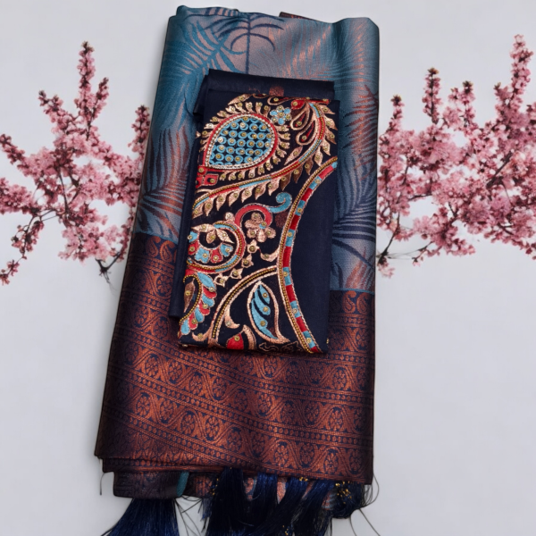 Soft silk saree (With Embroidery Blouse) - Image 3