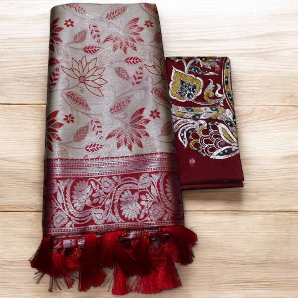 Soft silk saree (With Embroidery Blouse) - Image 3
