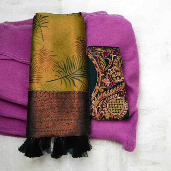 Soft silk saree (With Embroidery Blouse) - Image 3