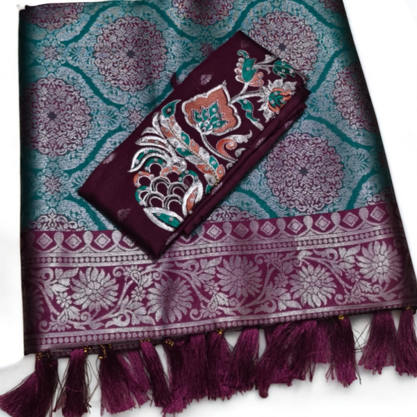 Soft silk saree (With Embroidery Blouse) - Image 2