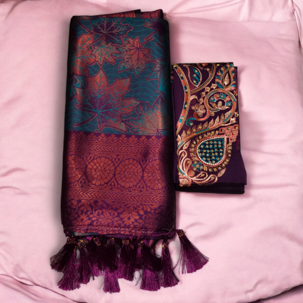 Soft silk saree (With Embroidery Blouse) - Image 3