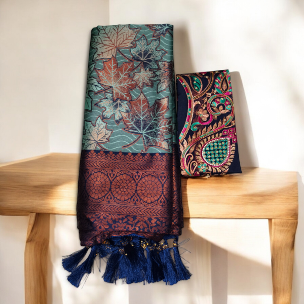Soft silk saree (With Embroidery Blouse) - Image 3