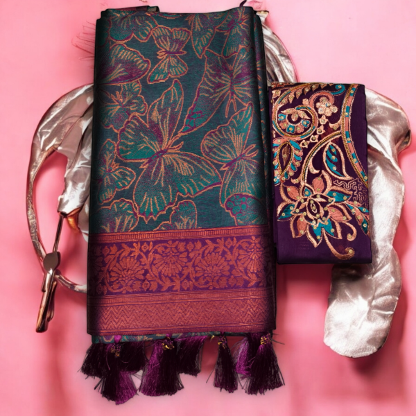 Soft silk saree (With Embroidery Blouse) - Image 3