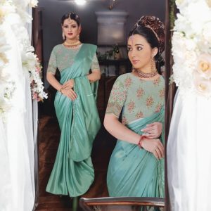 Satin Saree With Work Blouse