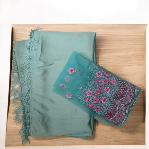 Satin Saree With Work Blouse - Image 3