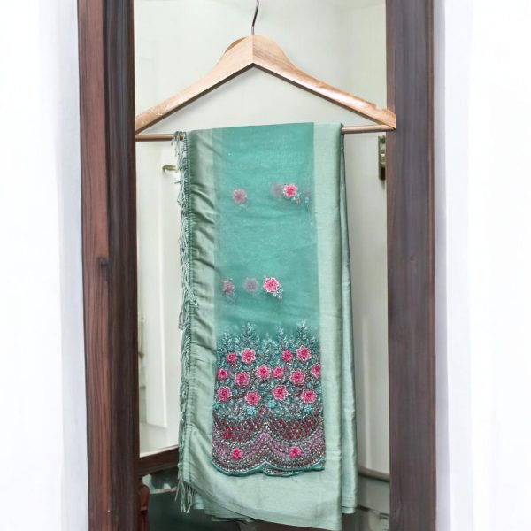 Satin Saree With Work Blouse - Image 2