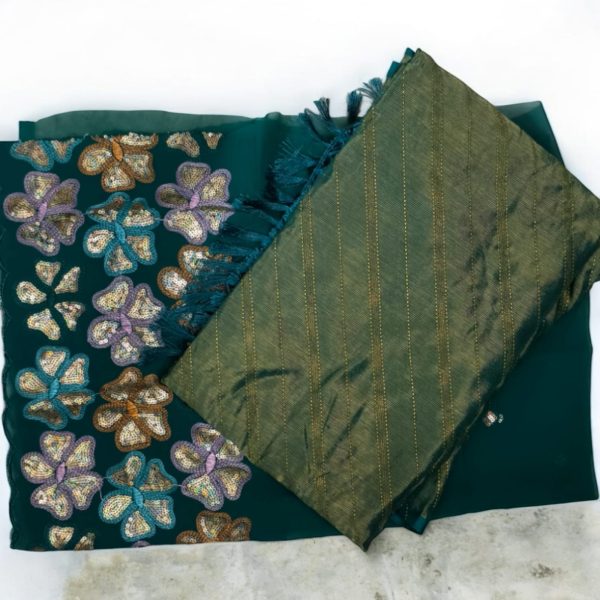 Designer saree +same blouse ( unstitched) - Image 2
