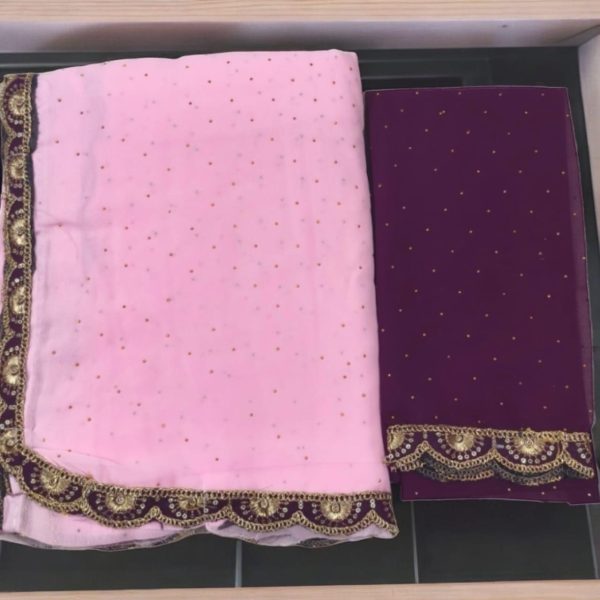Fancy Saree with cut work blouse Pink - Image 3