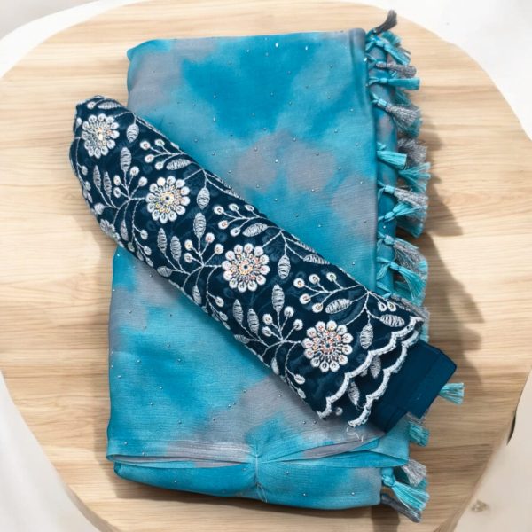 Georgette Saree (With Embroidery Blouse) - Image 3
