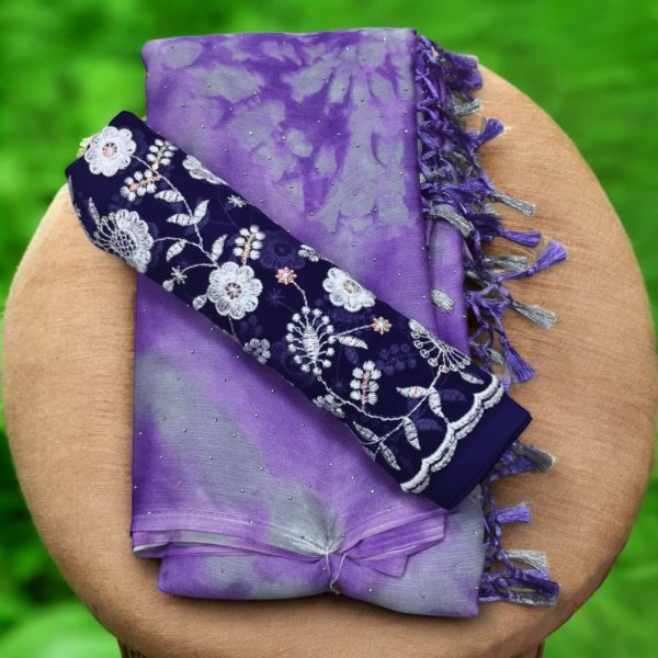 Georgette Saree (With Embroidery Blouse) - Image 3