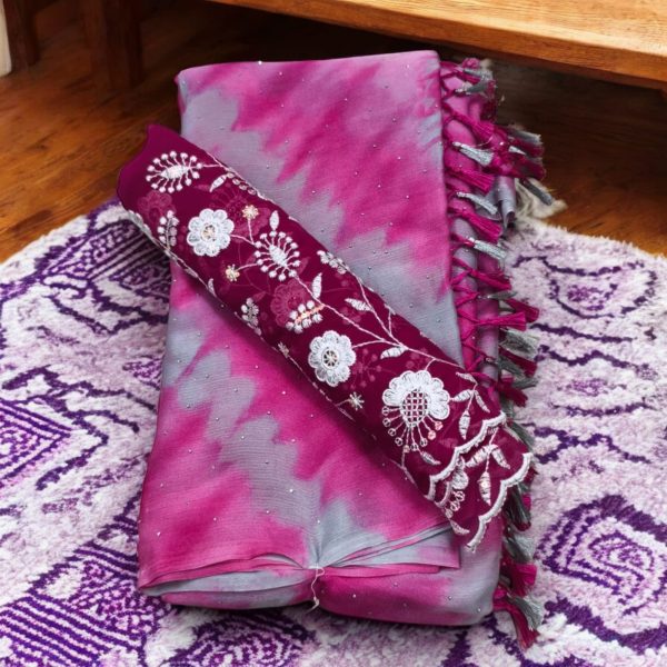 Georgette Saree (With Embroidery Blouse) - Image 3